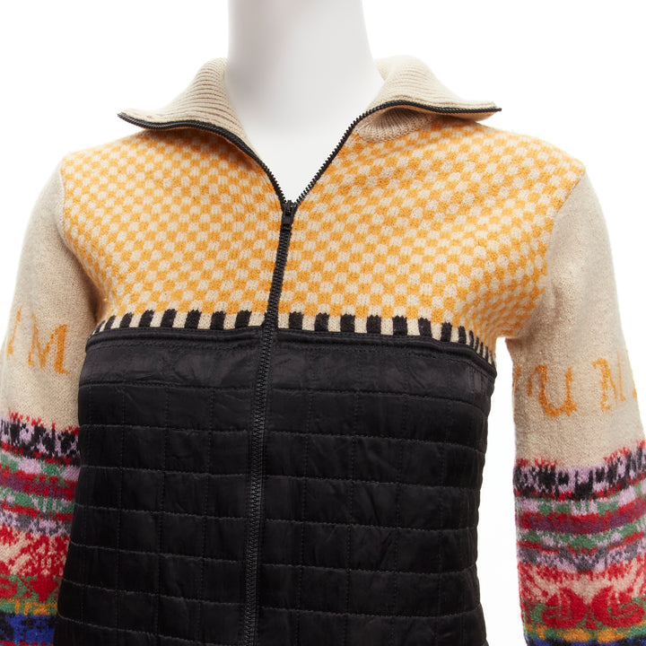 MIU MIU 2001 Vintage Runway wool logo abstract print quilted jacket IT40 S