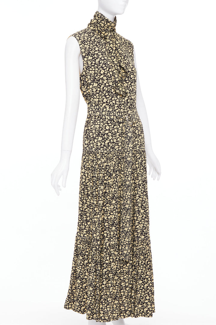 OLD CELINE Phoebe Philo 2016 Runway yellow black floral hi neck dress FR36 S