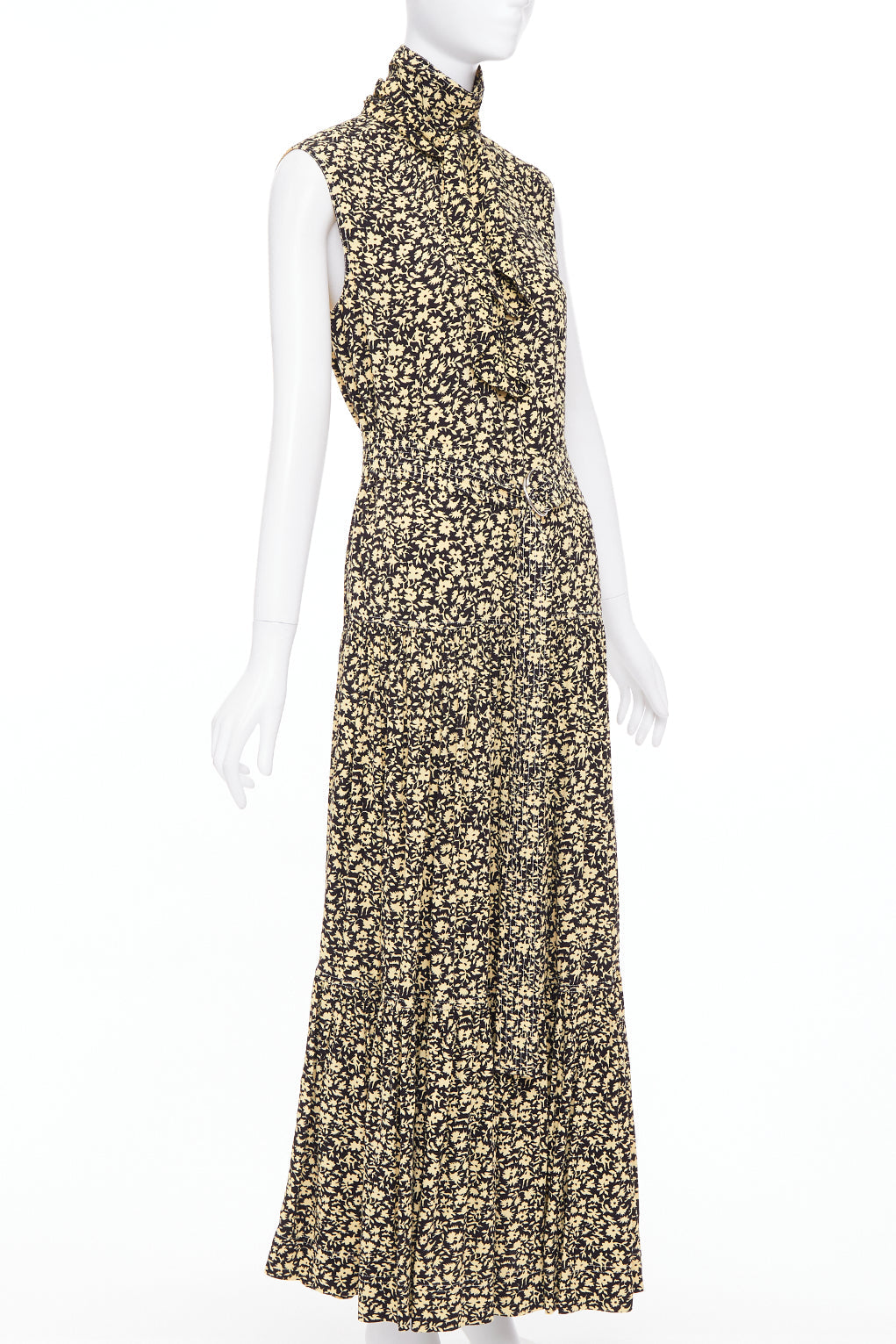 OLD CELINE Phoebe Philo 2016 Runway yellow black floral hi neck dress FR36 S