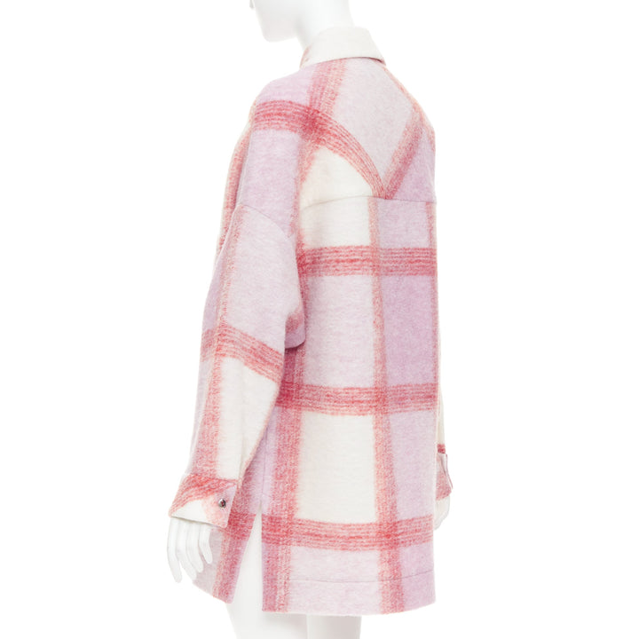 IRO PARIS Lemina pink cream wool tweed plaid check overshirt jacket FR34 XS
