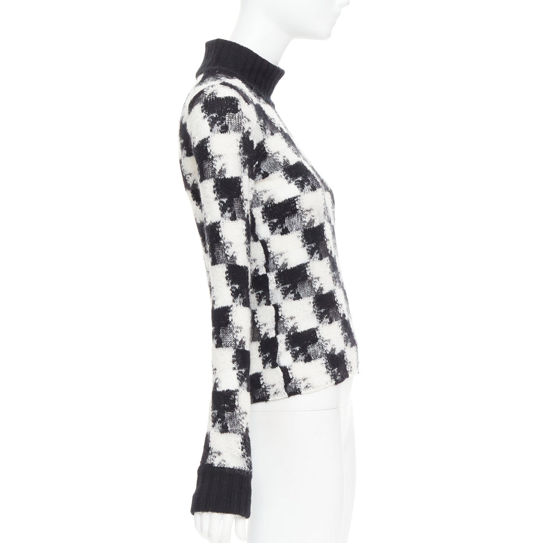 DIOR ChecknDior black white cashmere check sheer turtleneck sweater FR34 XS
