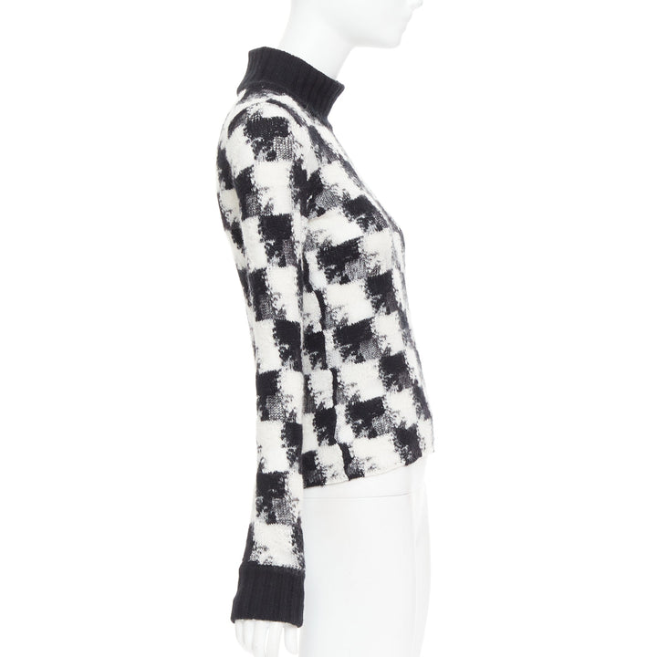 DIOR ChecknDior black white cashmere check sheer turtleneck sweater FR34 XS