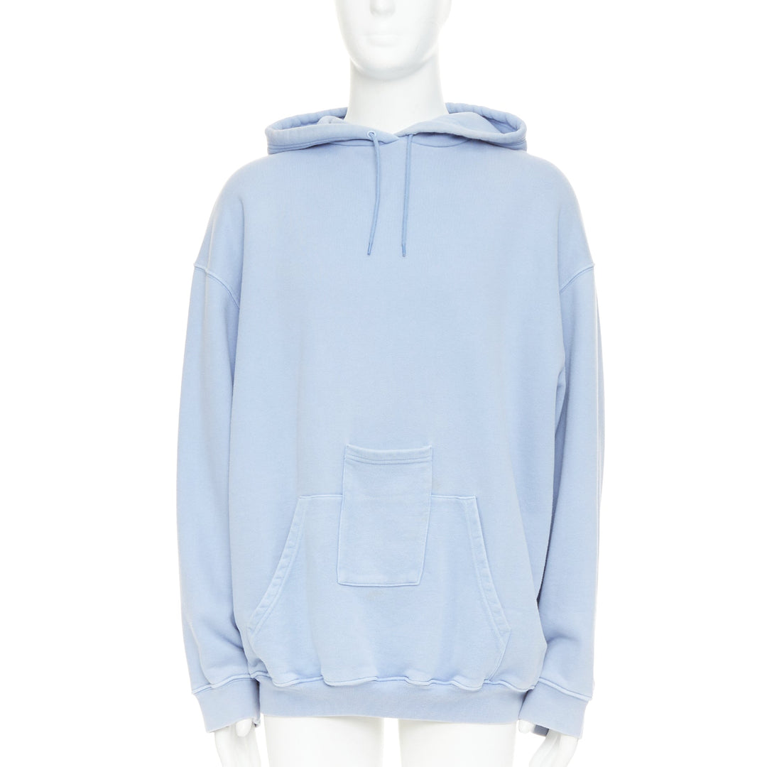 BALENCIAGA 2017 Demna light blue cotton phone kangaroo pocket logo hoodie M