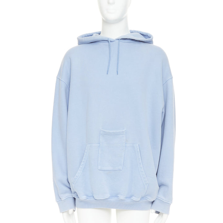 BALENCIAGA 2017 Demna light blue cotton phone kangaroo pocket logo hoodie M