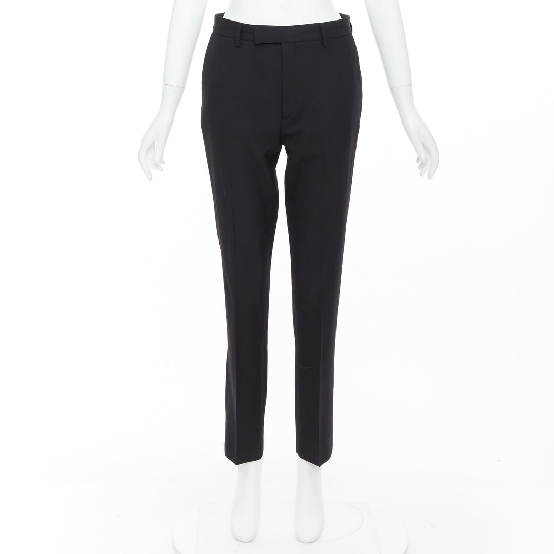 CELINE black 100% wool tapered slant pocket cropped trousers FR38 M