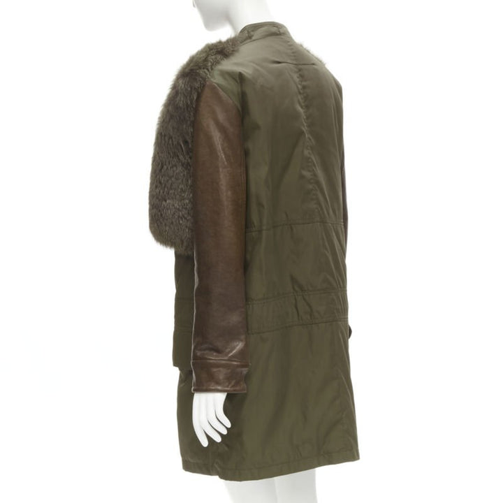 GIVENCHY Riccardo Tisci green leather sleeve fox fur anorak coat FR34 XS