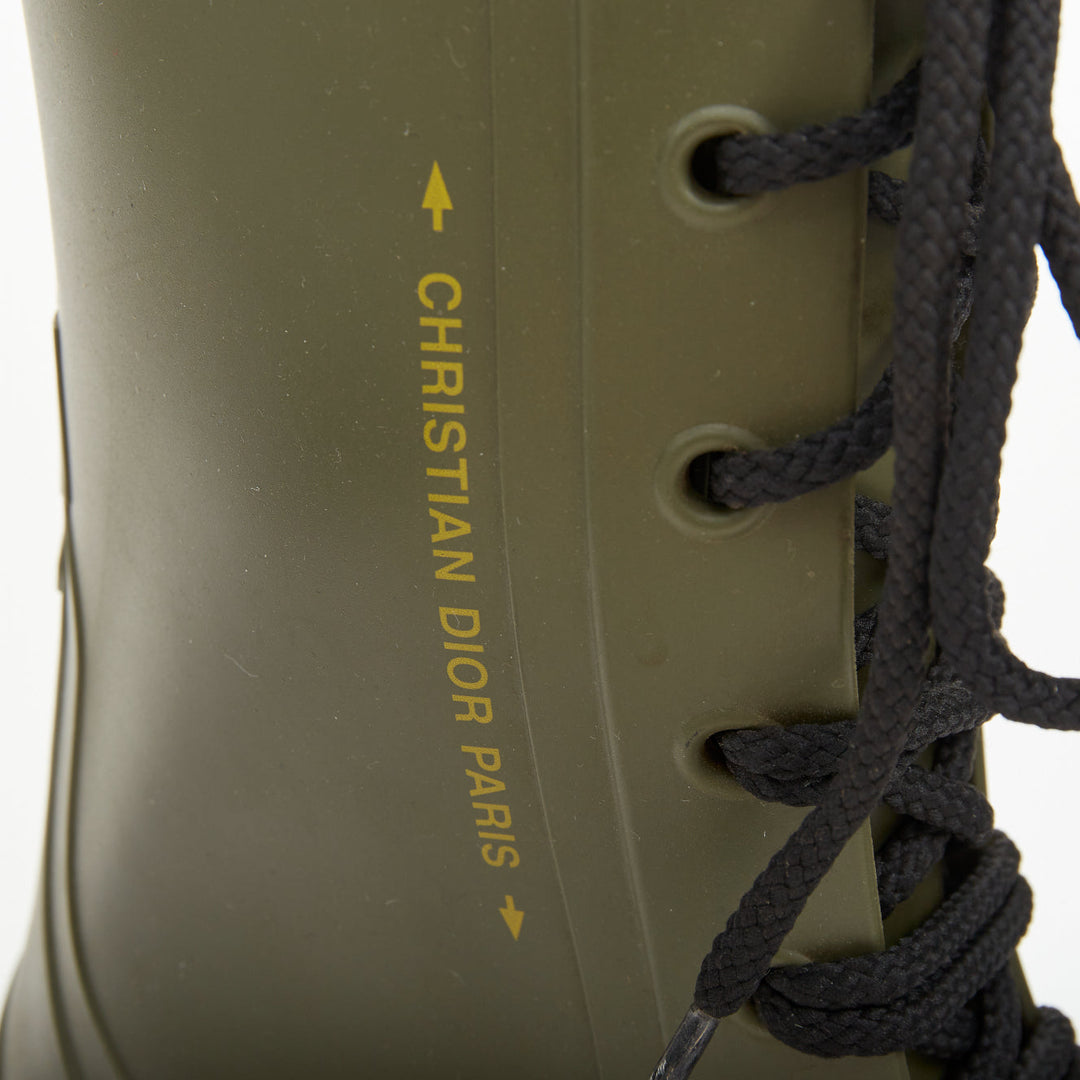 CHRISTIAN DIOR 2019 Runway Diorcamp matte khaki green rubber combat boots EU39