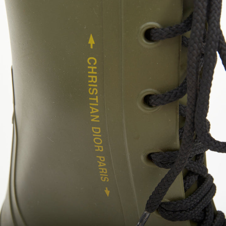 CHRISTIAN DIOR 2019 Runway Diorcamp matte khaki green rubber combat boots EU39