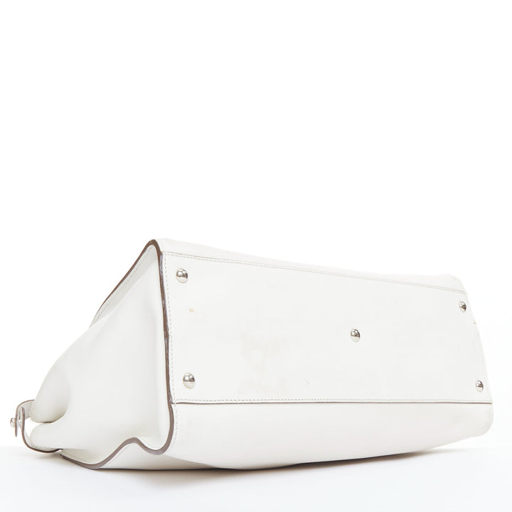 FENDI Peekaboo off white leather silver hardware Bug Monster fur eye lined bag