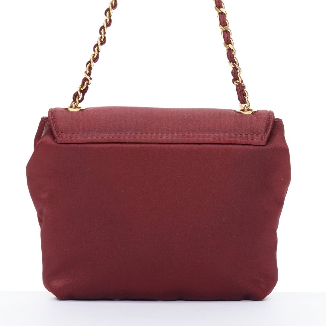 CHANEL 1990 Vintage burgundy satin envelope CC turnlock chain shoulder bag