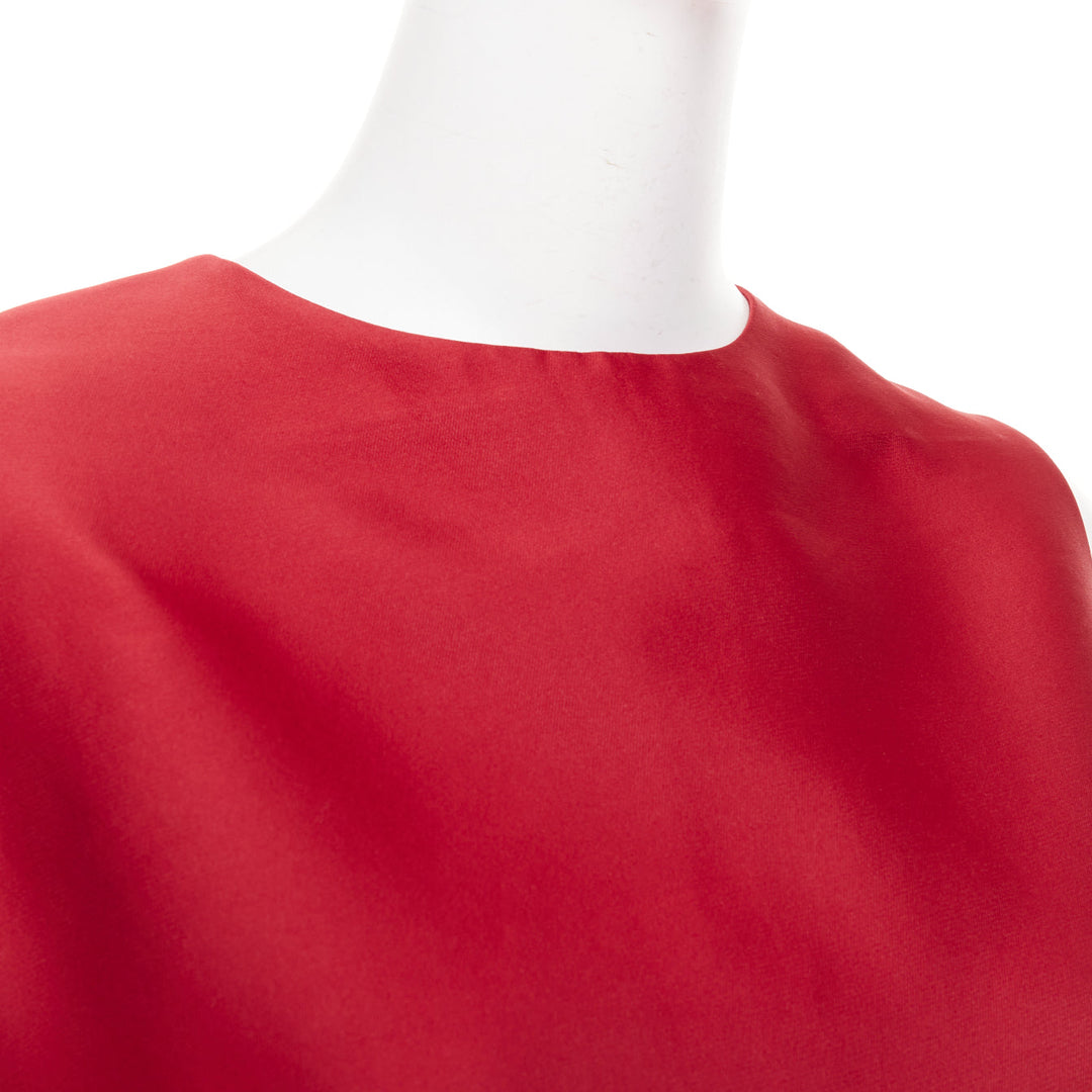 GIAMBATTISTA VALLI red polyester silk grosgrain crew neck shift dress IT44 M