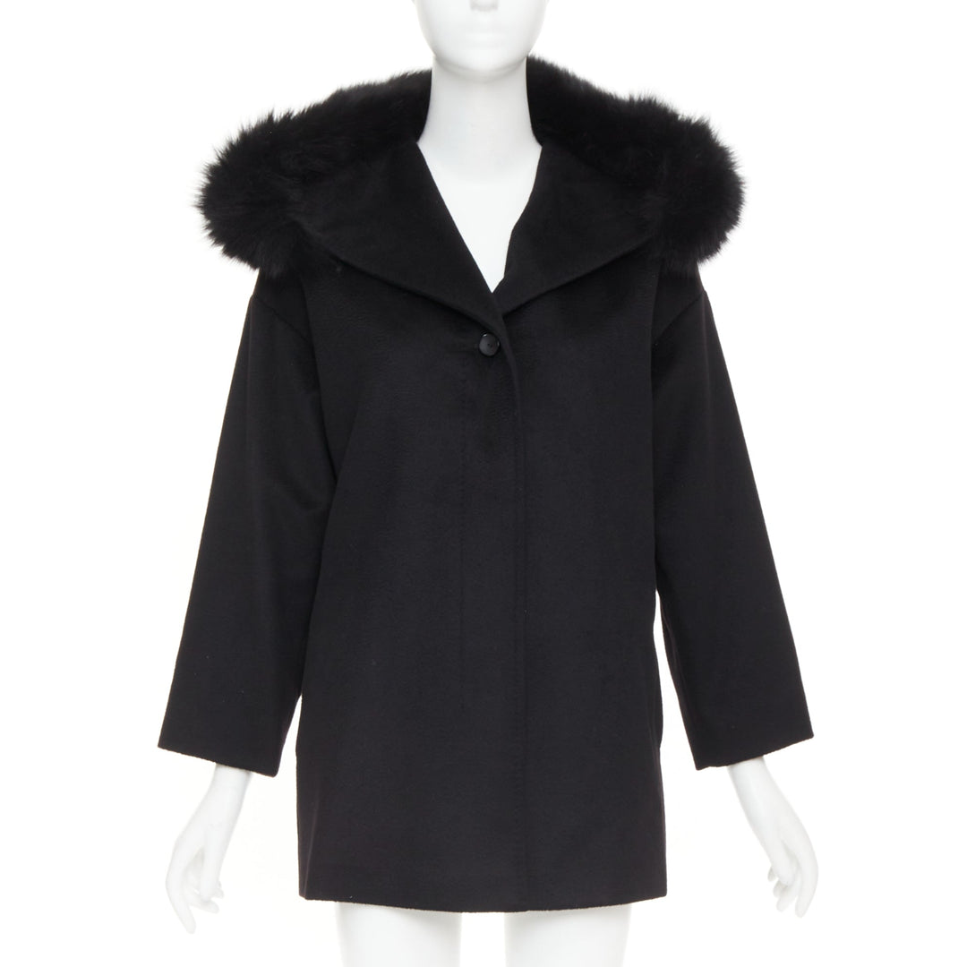MARA STUDIO Mango virgin wool fur trim collar hood coat IT36 XXS