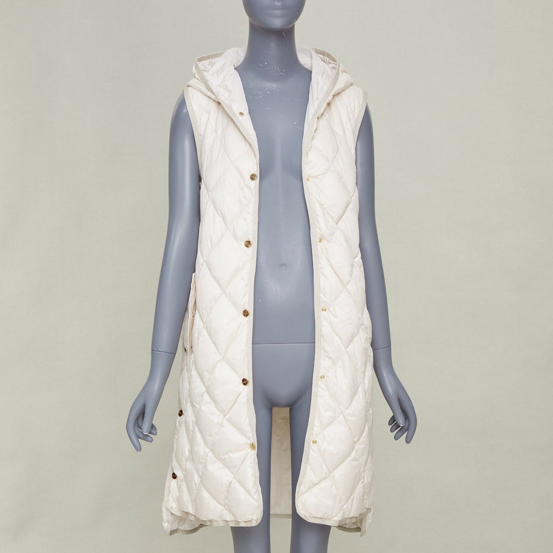 MAX MARA 2023 THE CUBE Sisoft diamond quilted hooded light grey vest IT36 XXS