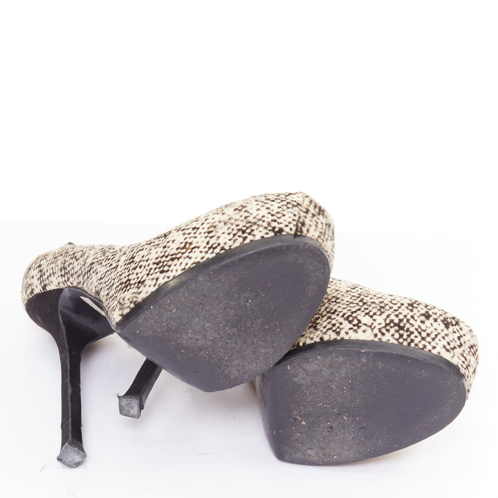 YVES SAINT LAURENT Tribtoo 105 cream black calf hair platform pumps EU39.5