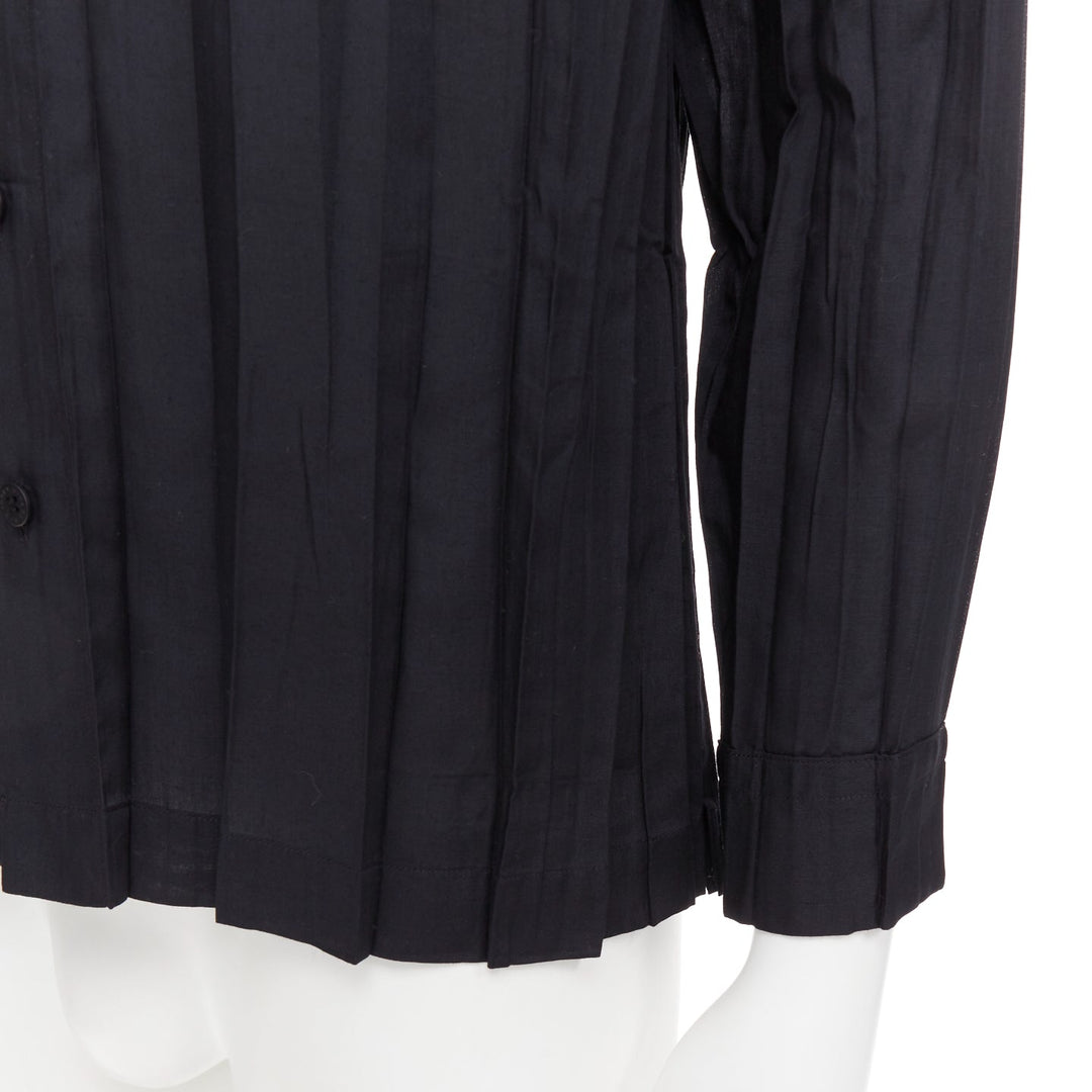 ISSEY MIYAKE MEN black accordian plisse pleated  button down shirt Sz1 S