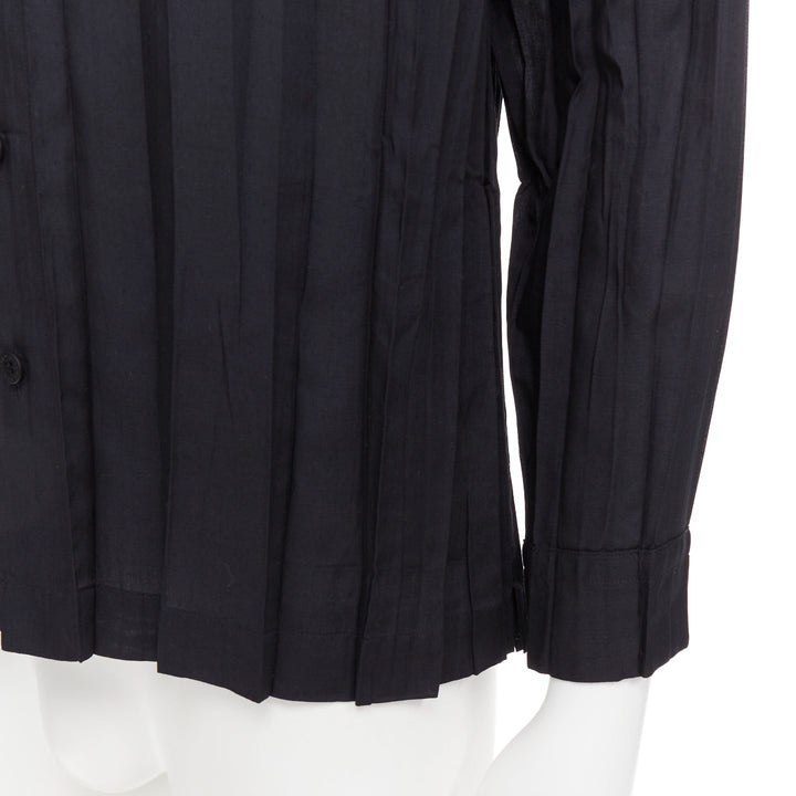 ISSEY MIYAKE MEN black accordian plisse pleated  button down shirt Sz1 S