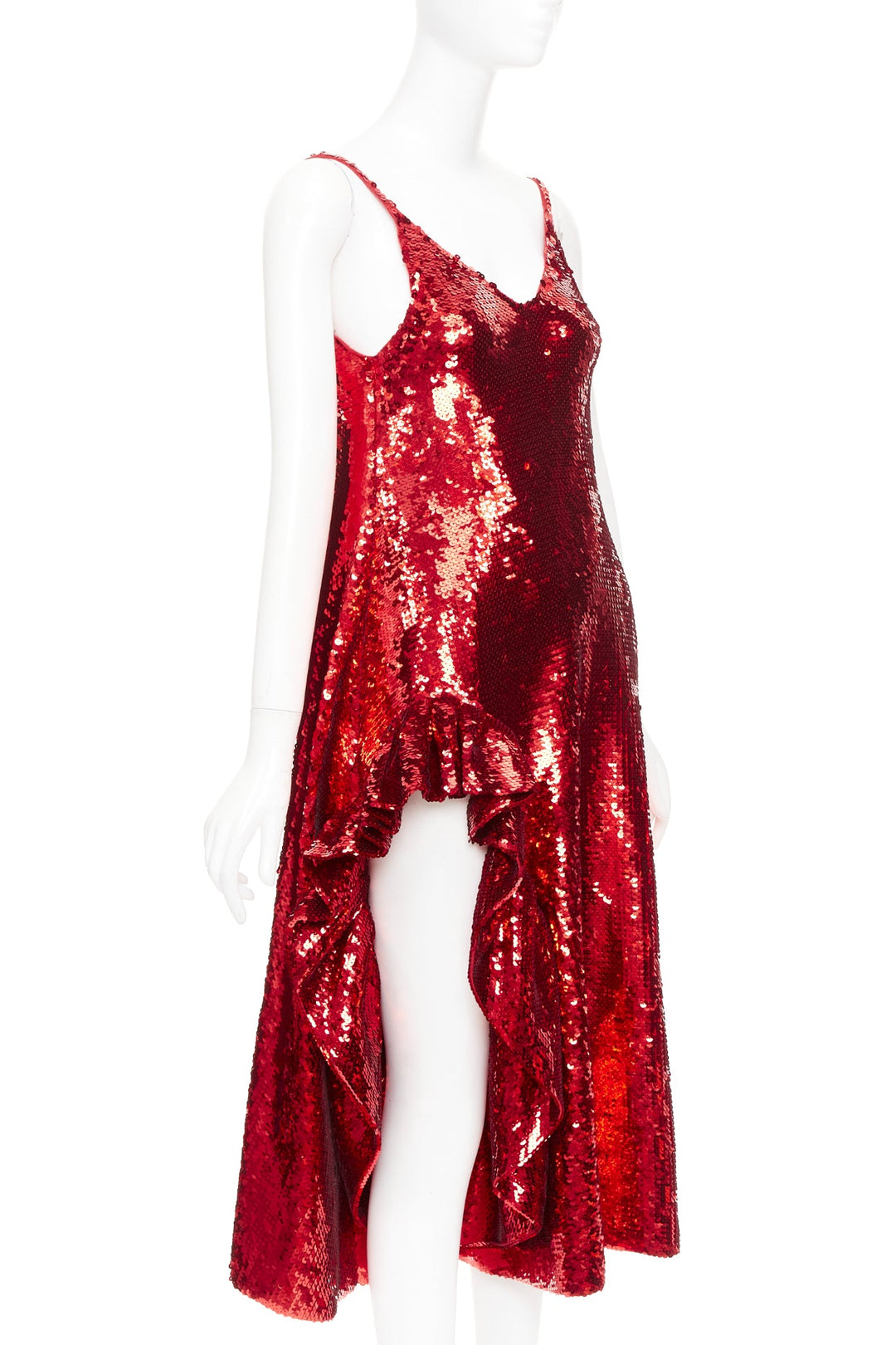 LOEWE 2022 Runway JW Anderson red sequined wool ruffle midi dress Gal Gadot