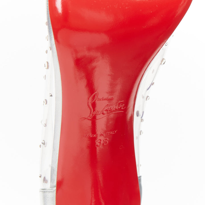 CHRISTIAN LOUBOUTIN Bridal Jelly Strass 80 silver crystal PVC bow pump EU38