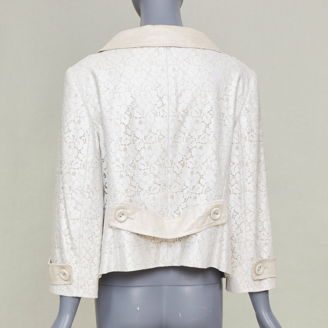ESCADA 1990s vintage beige silver metallic lace peter pan collar jacket IT44 L