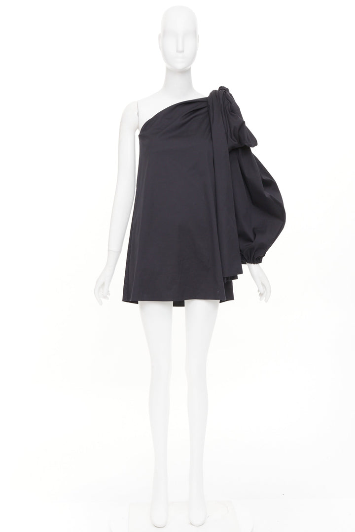 BERNADETTE Lucette black asymmetric one shoulder puff sleeve dress IT36 XXS