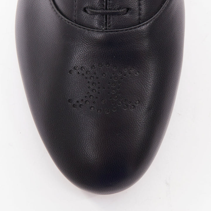 CELINE Lise Triomphe Richelieu black smooth perforated flat sole loafers EU39