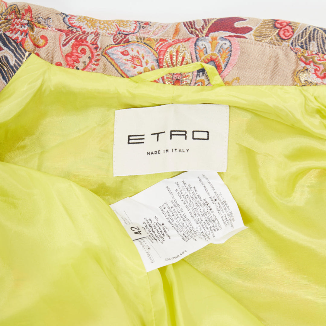 ETRO taupe red placed floral cotton blend jacquard overcoat IT42 M