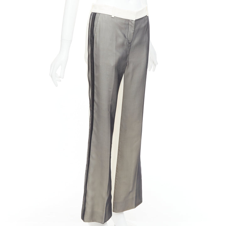 CELINE Phoebe Philo black cream sheer silk overlay wide pants FR34 XS