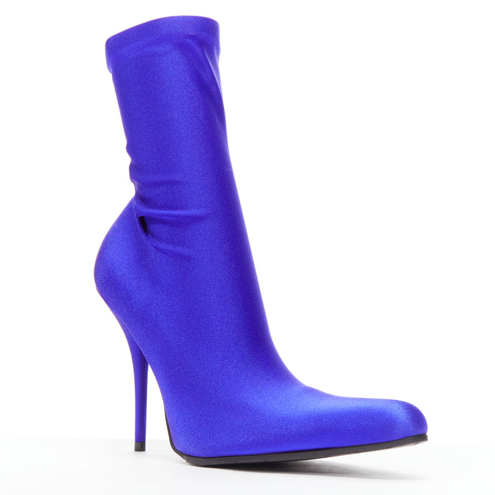 BALENCIAGA Demna blue lycra high heeled sock boots EU37 Kim Kardashian