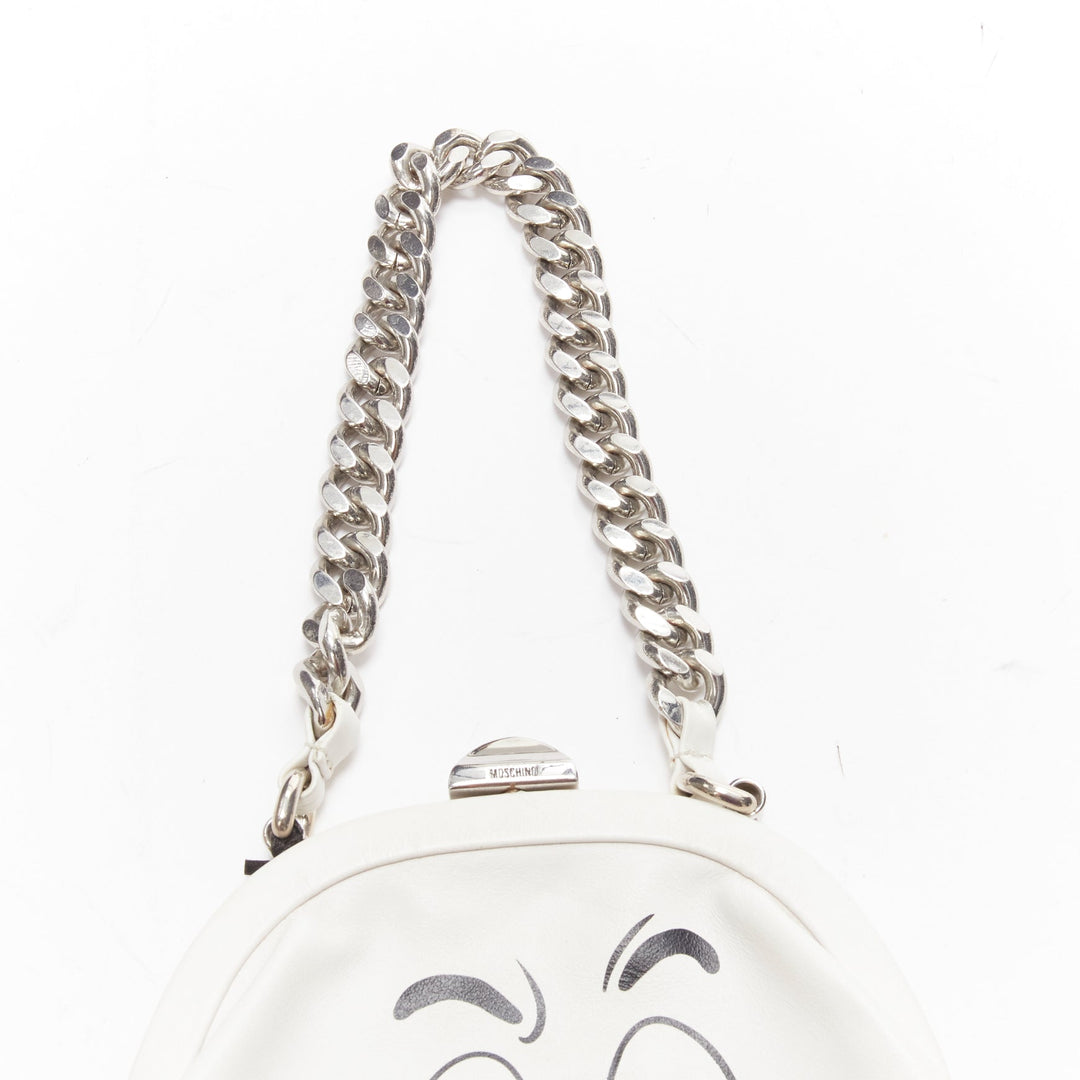 MOSCHINO COUTURE Runway white Friendly Ghost silver chain wrist purse bag