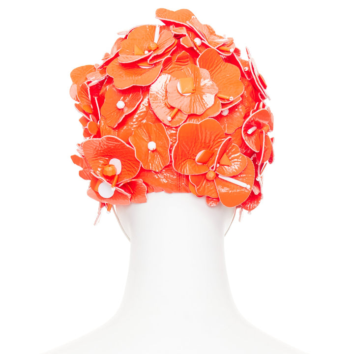 MIU MIU 2017 Runway orange patent leather petals beaded retro swim cap hat S