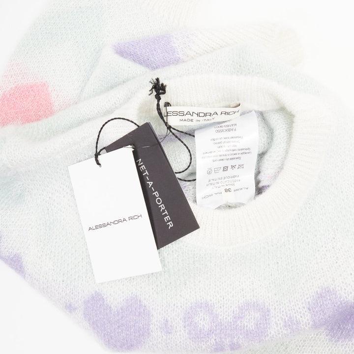 ALESSANDRA RICH Pastel hearts bows jacquard metallic mohair blend top IT38 XS