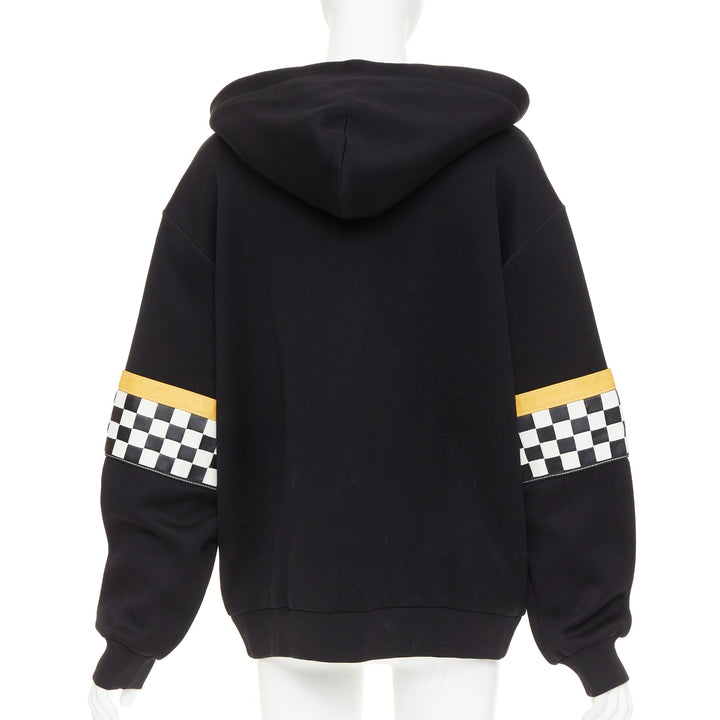 MIU MIU 2021 black yellow checkerboard woven leather sleeves Race Car hoodie S