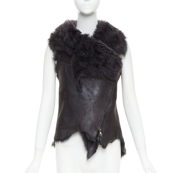 KARL DONOGHUE black lambskin leather fur lined asymmetric jagged hem vest XS