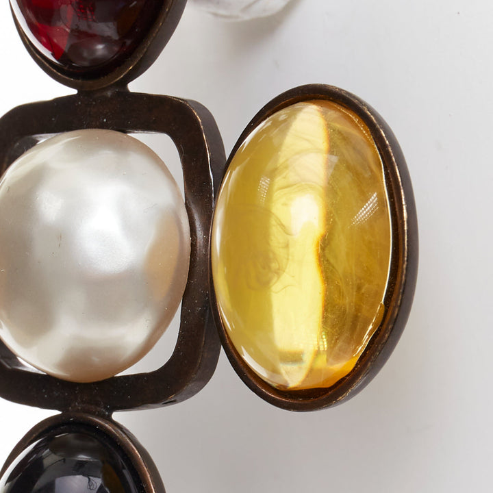 rare SAINT LAURENT Runway Resin Cabochon Cross aged bronze clip earrings Pair