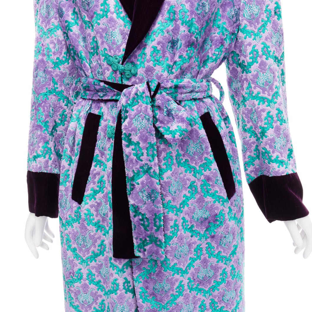 G.V.G.V. purple green tapestry jacquard dark velvet belted robe coat FR38 M