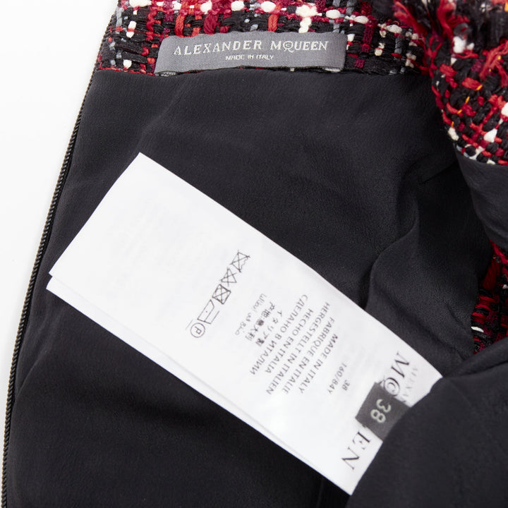 ALEXANDER MCQUEEN 2018 red black tartan tweed front slit shift dress IT38 XS