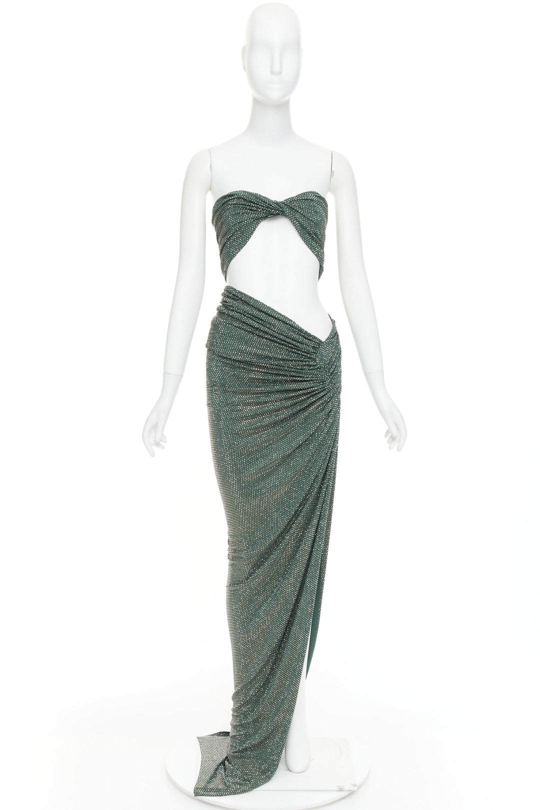 ALEXANDRE VAUTHIER Scarabeus green strass crystal cut out twisted low waist gown