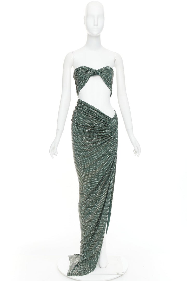 ALEXANDRE VAUTHIER Scarabeus green strass crystal cut out twisted low waist gown