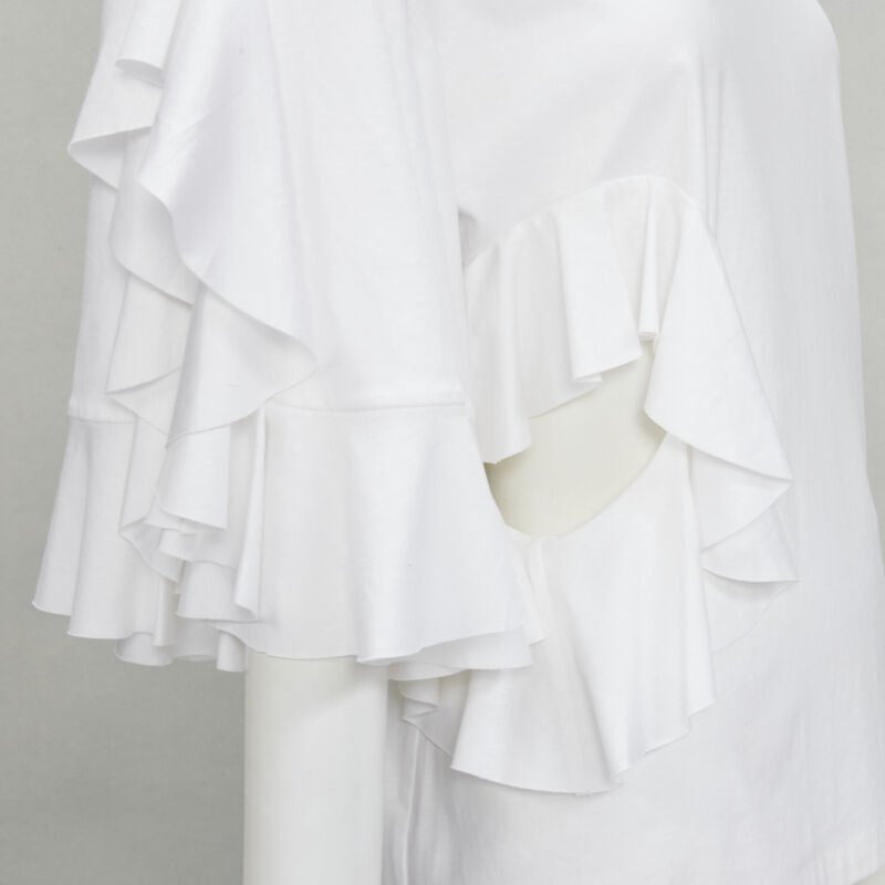 ELLERY white wide ruffle sleeves cut out side cotton tshirt US4 S