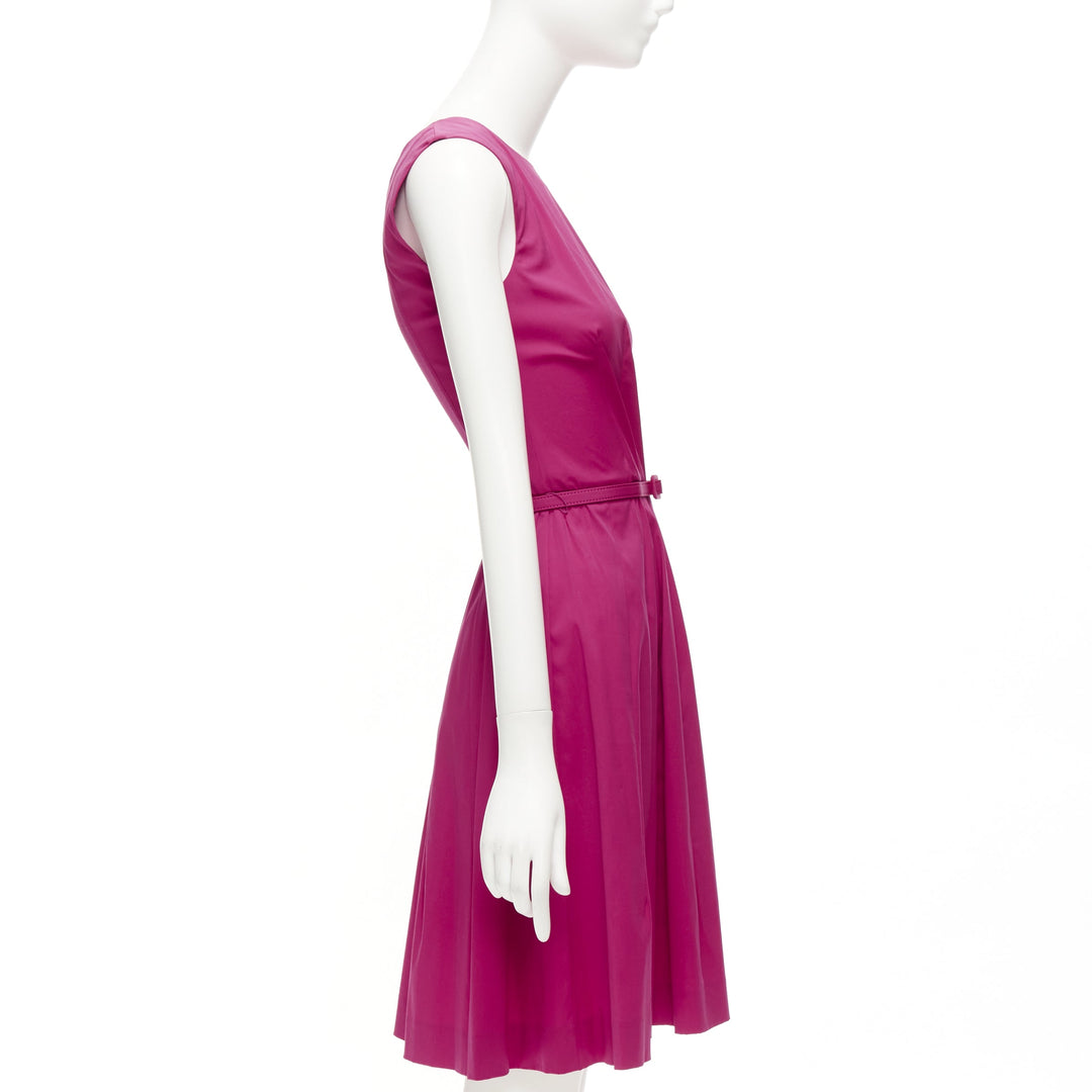 OSCAR DE LA RENTA 2015 pink cotton asymmetric pleats knee shift dress US0 XS