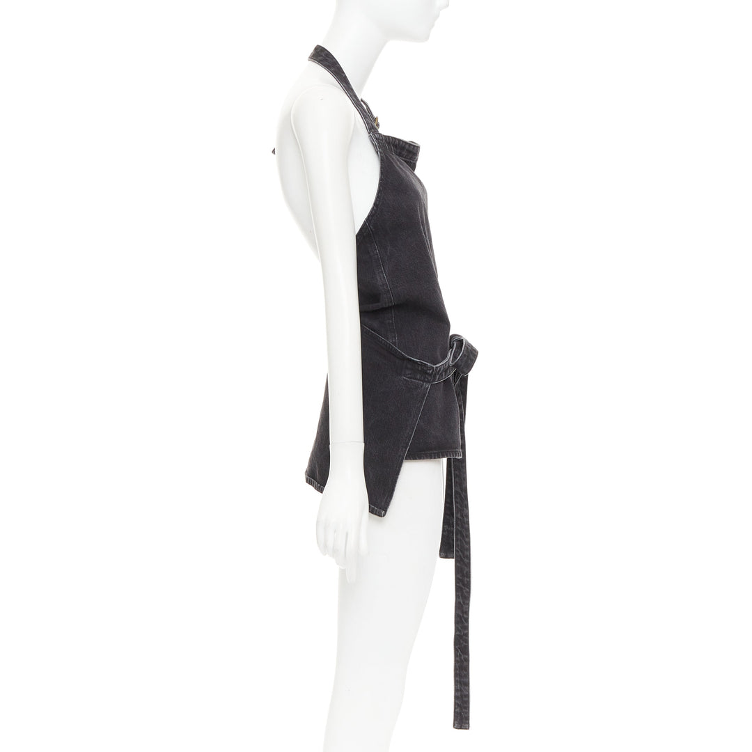 BALENCIAGA Demna 2016 washed grey denim front tie apron¬†top FR36 S