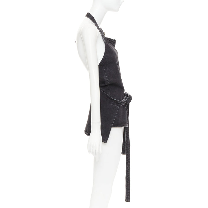 BALENCIAGA Demna 2016 washed grey denim front tie apron¬†top FR36 S