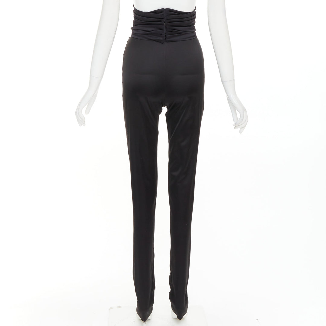 ALEXANDRE VAUTHIER black shiny high waisted wide cummerbund belt pants