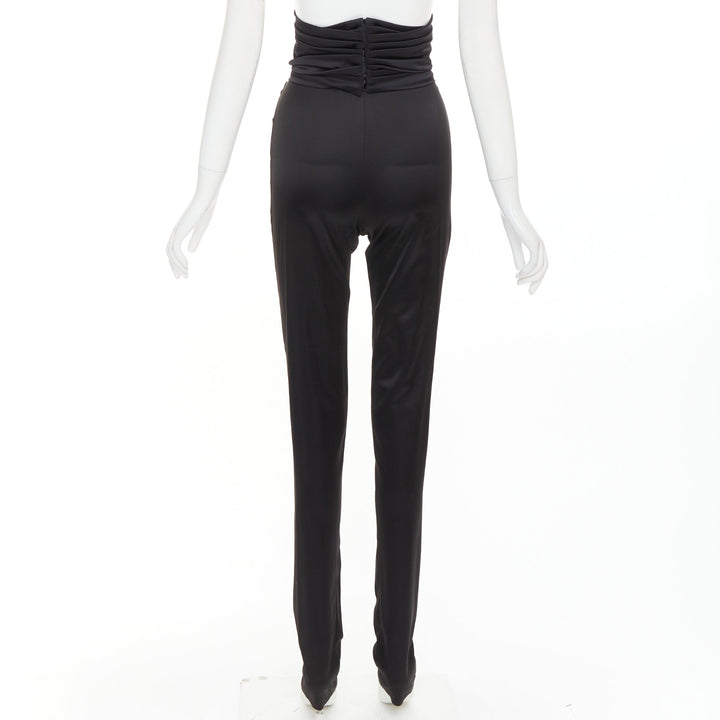 ALEXANDRE VAUTHIER black shiny high waisted wide cummerbund belt pants