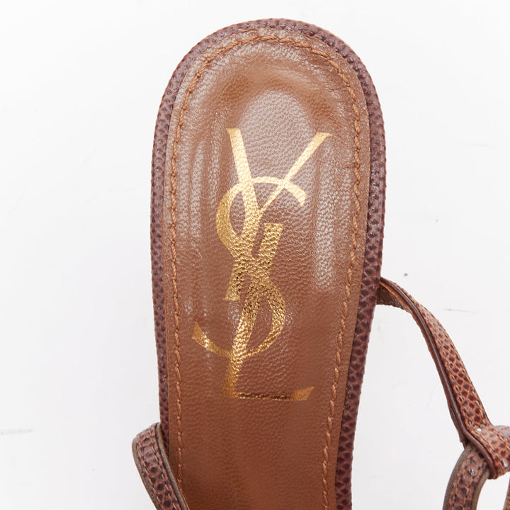 YVES SAINT LAURENT Vintage Karung brown scaled leather strappy sandals EU36