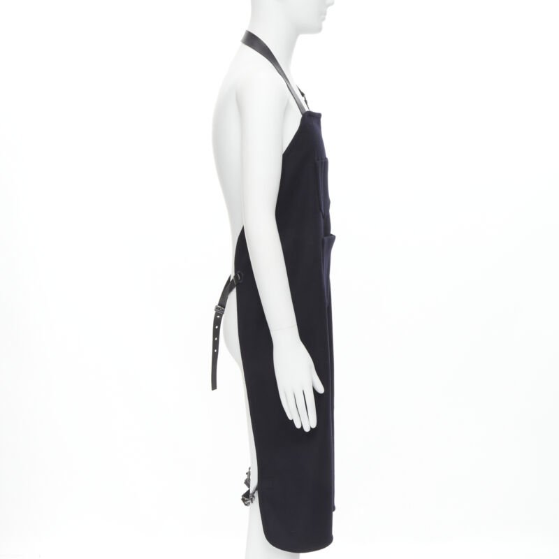 BALENCIAGA Runway black wool leather strap buckle apron dungaree