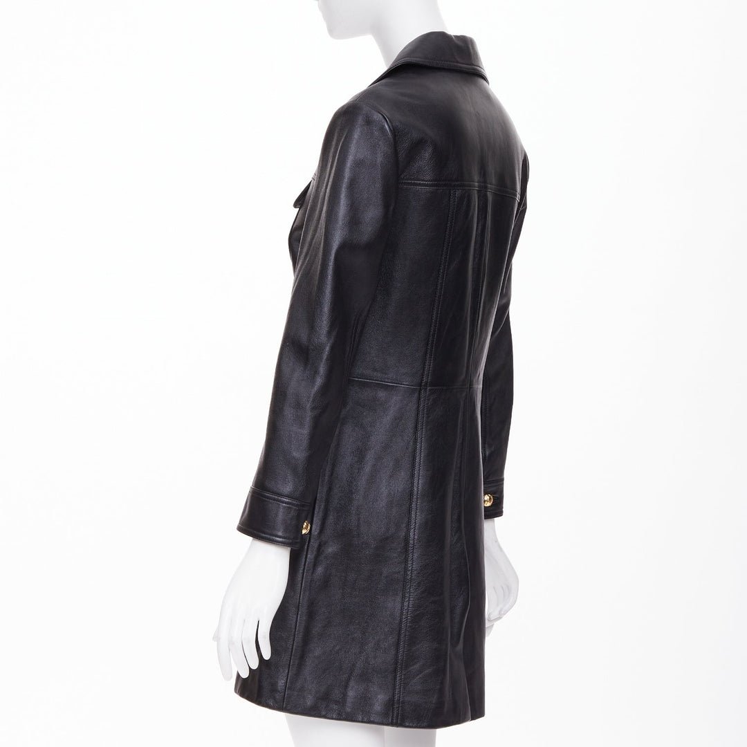 CELINE 2021 black lambskin gold Triomphe dome button utility dress FR38 M