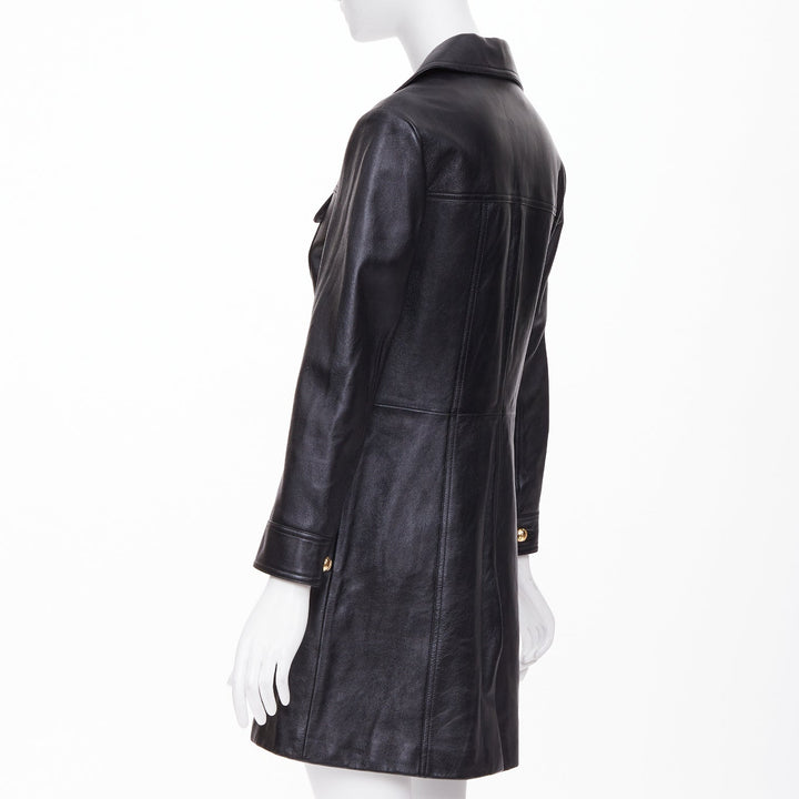 CELINE 2021 black lambskin gold Triomphe dome button utility dress FR38 M