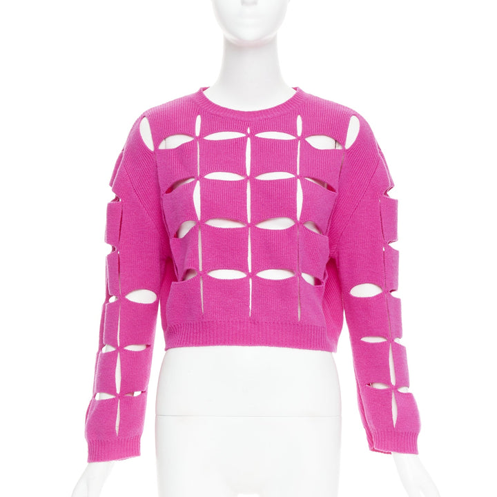 VALENTINO 2022 Pier Paolo Piccioli pink virgin wool cut out crop sweater S