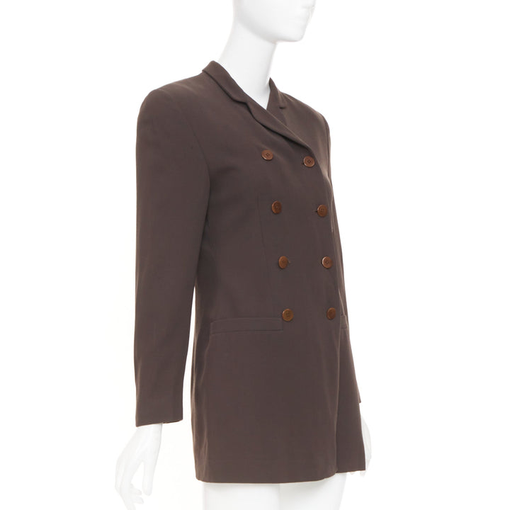 GIORGIO ARMANI solid brown pure new wool double breasted tailored jacket IT40 S